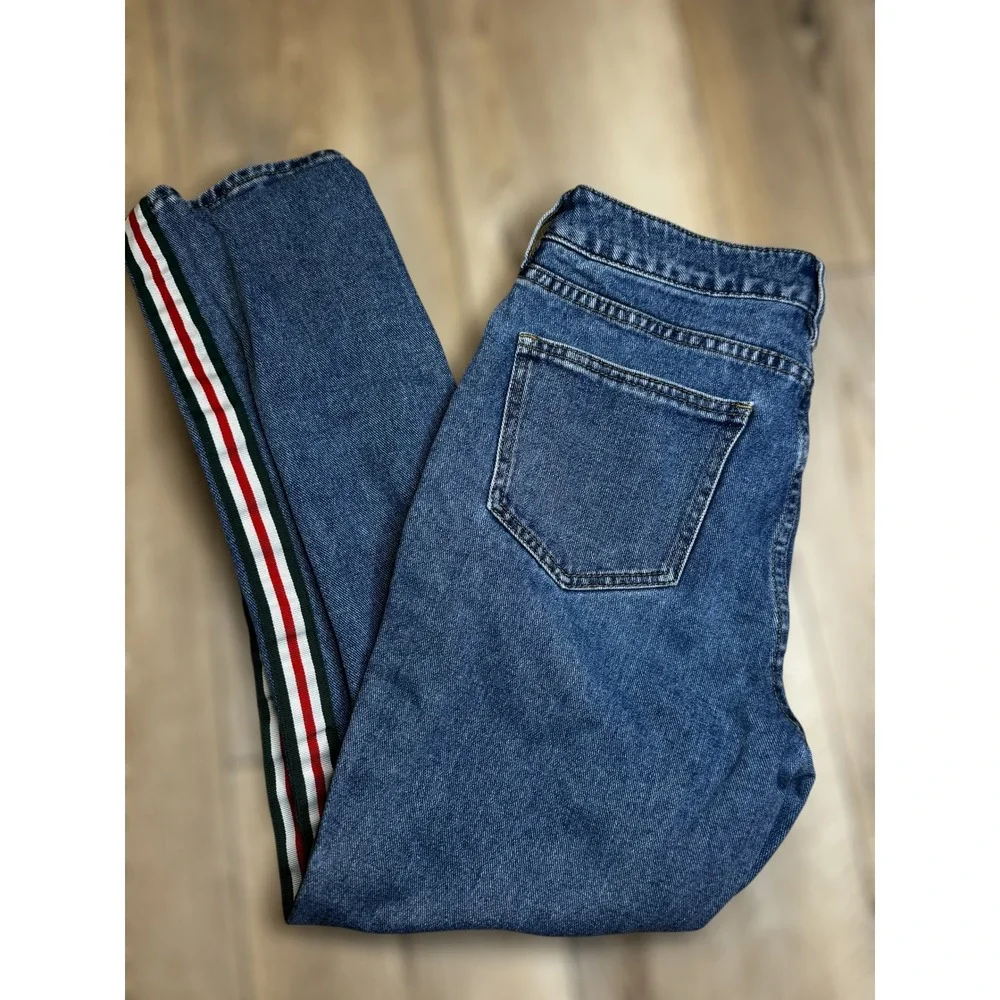 PacSun Mon Jean Blue Denim Side Stripe Straight Leg Womens Stylish Jeans Size 26 - Picture 1 of 8